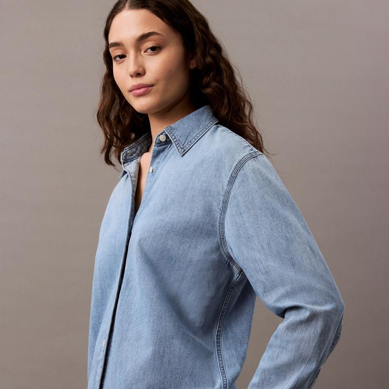 Calvin Klein American Vintage Loose Fit Cotton Denim Shirt Women Shirts Light-Blue 47B981G