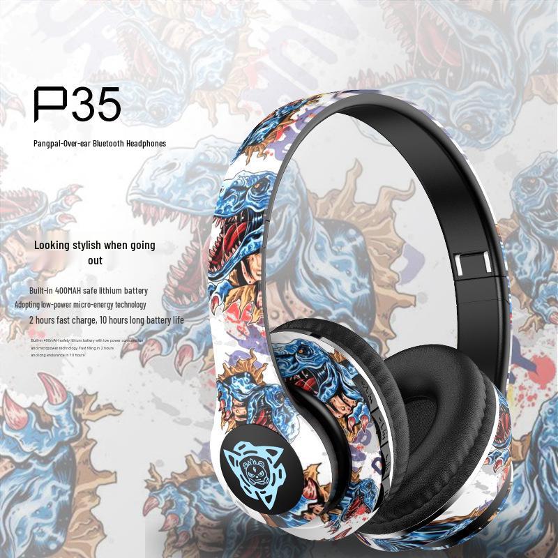 P35 Bluetooth-наушники на оголовье: Беспроводные Светящиеся Стерео Спортивные Наушники в Стиле Граффити