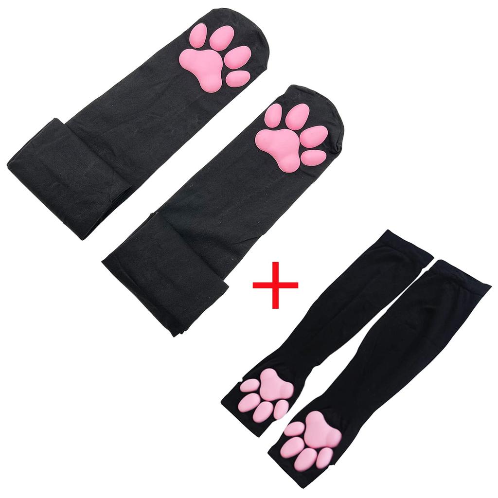 Cat Paw Pad Thigh Pink 3D Kitten Claw Elastic Чулки Милые Cat Paw Pad Косплей Лисий Ухо Головная Повязка Для Девочек Женщин [ZTVOWTO] Носки, Носки,