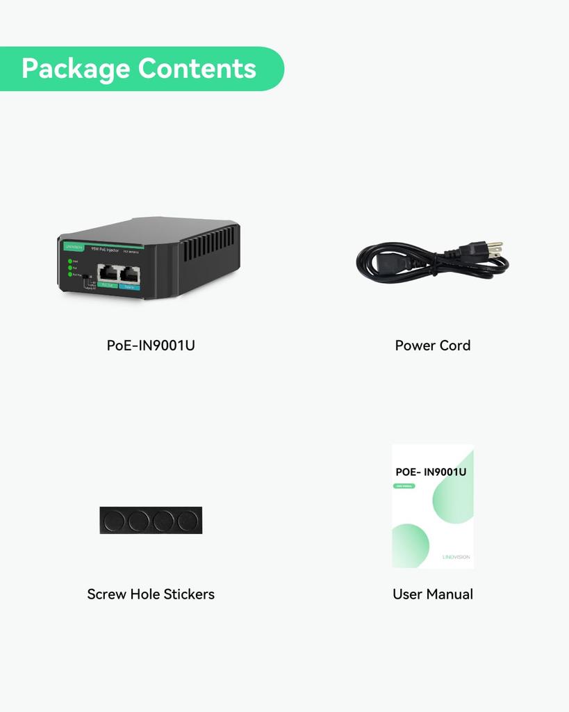 LINOVISION Гигабитный 90 Вт PoE Совместимый со стандартным и устаревшим PD инжектором для PTZ VoIP телефонов с высоким энергопотреблением Инжектор 802.3bt, Нестандартный