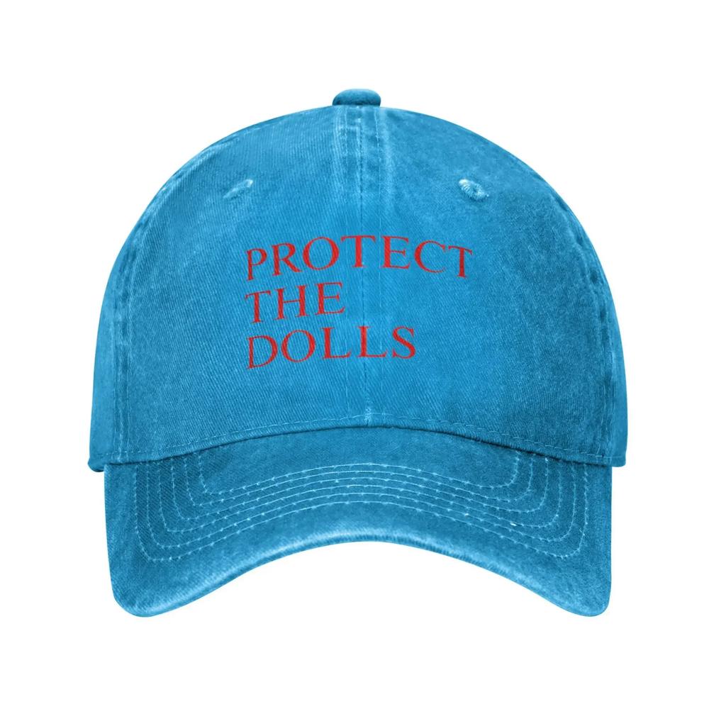 Protect The Dolls Red Logo Washed Baseball Cap Casual Sun Trucker Hat Summer Unisex Women Running Hippie Snapback Cap