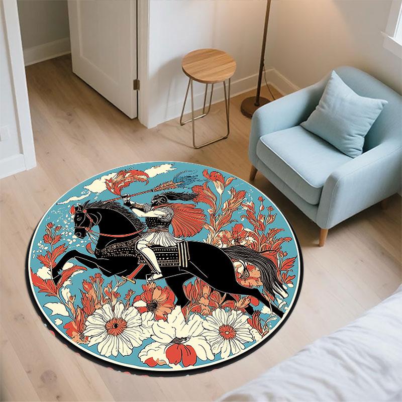 Warrior Art pattern round rug,Carpet Rug for Living Room Bedroom Playroom ,Non-slip Floor Mat,Holiday Gifts and Birthday Gifts.