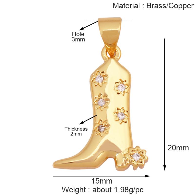 Fashion Cowboy Hat Boots Dance Shoes Bra Birdcage Sports Charm Pendant,Zircon Real Gold Necklace Craft Jewelry Supplies K68