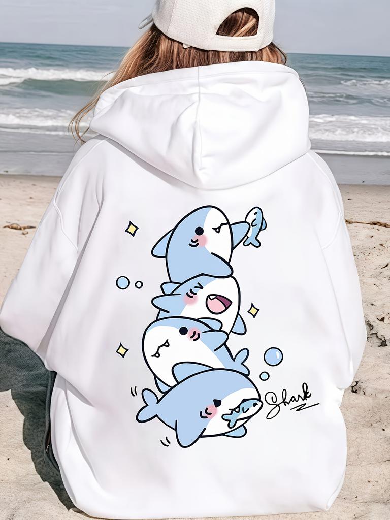 Lady Shark Pattern Hoodie - Fashionable and Versatile Sweatshirt Suitable for Casual Wearing hoodies women sweatshirt