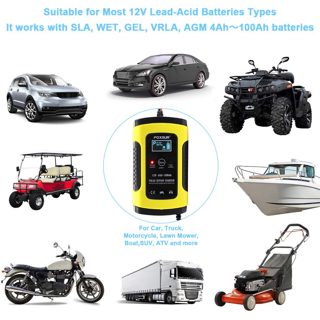 12V 5A Импульсное зарядное устройство для ремонта аккумулятора для автомобиля и мотоцикла AGM GEL WET свинцово-кислотный