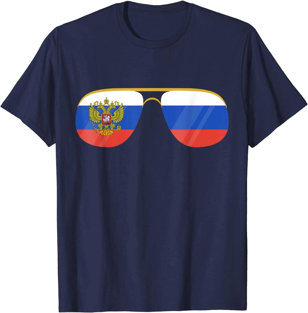 Russian Flag Double Headed Eagle Badge Cool Glasses Gift TShirt Summer Cotton ONeck Short Sleeve Mens T Shirt New S3XL