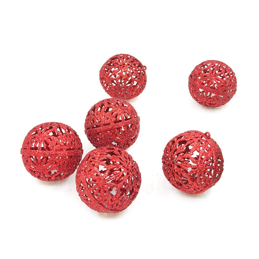 6Pcs Glittering Hollow Christmas Ball Ornament 55mm Shatterproof Decorative Baubles For Christmas Tree Decorations