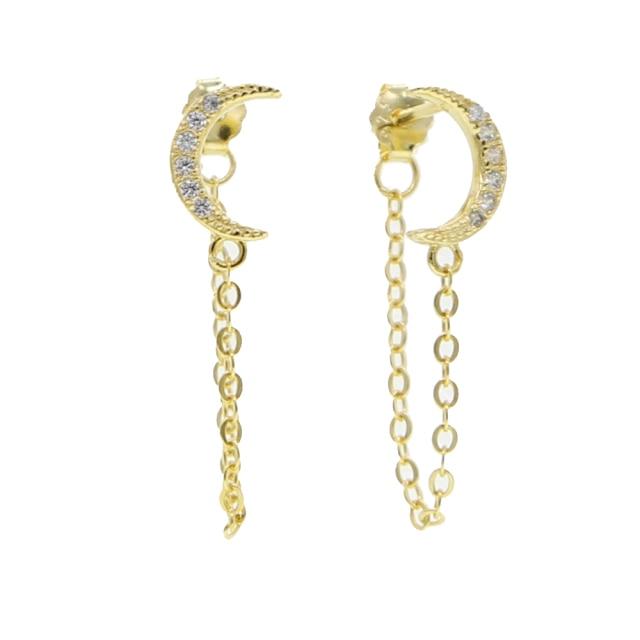 100% стерлингового серебра 925 пробы минимальная кисточка цепочка серьга радуга бар луна звезда милый милый шарм серьги-гвоздики для девочки