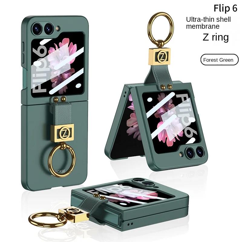 Ring Holder Phone Case for Samsung Galaxy Z Flip 6 5 4 3 Flip6 Flip5 Flip4 Flip3 5G Frosted Plastic Hard Shell Ultra Thin Shockproof Protective Cover