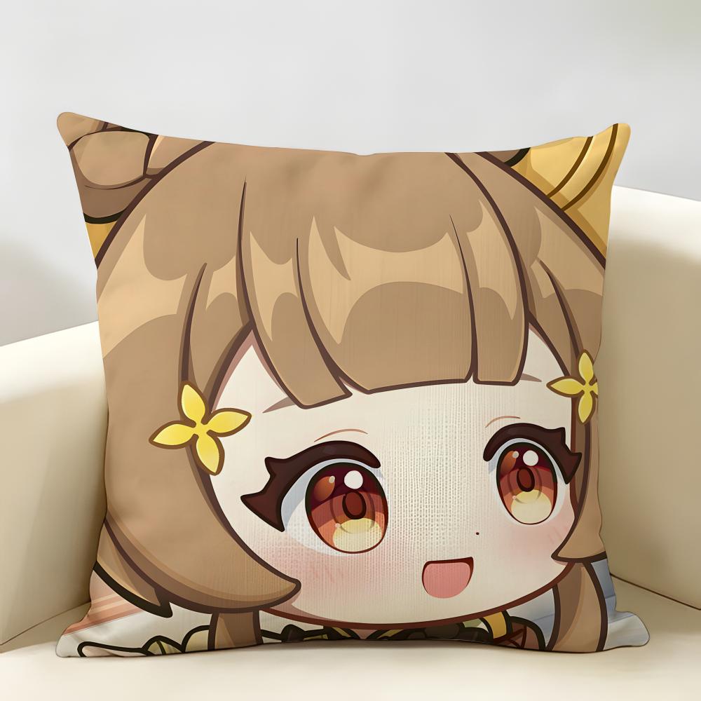 Yaoyao Cute Genshin Impact Cushion Cover Natural Linen Organic Fabric DoubleSided Printing Room Sofa Decor Pillow Case