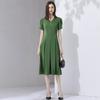 Simple and fashionable bubble sleeve V-neck dress for women summer style OL temperament slim fit mid length skirt