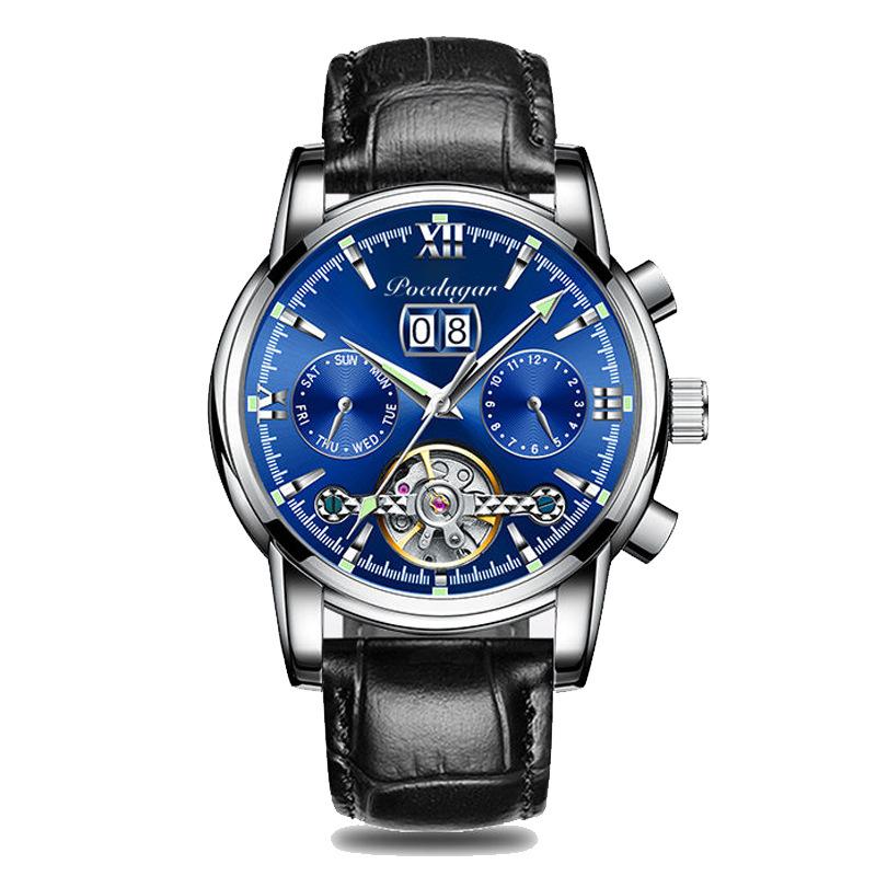 Automatic Mechanical Man Wristwatch Hollow Tourbillon Stainless Steel Men Watch Waterproof Luminous Date Men's Watches