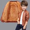 Мальчики Зимняя Плюс Бархат Толстая Кожаная Куртка Пальто