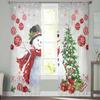 Christmas Snowman Pine Branch Sheer Curtains for Living Room Decoration Window Curtains Kitchen Tulle Voile Curtains