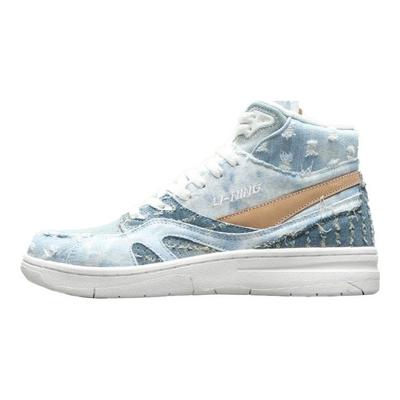 Кроссовки для баскетбола Li Ning 937 Deluxe Hi Denim Fabric Non-Slip Lightweight High-Top Retro, женские кроссовки Mist-Blue AGBR026-3