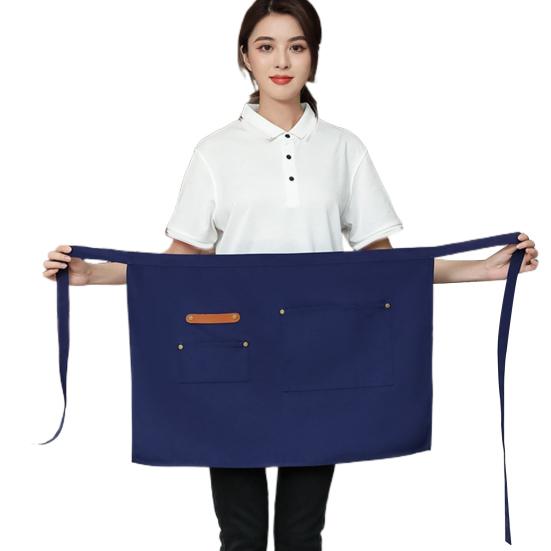 Half Apron with Pockets Waterproof Apron Stain-Resistant for Server Chef Cloth Solid Color Kitchen