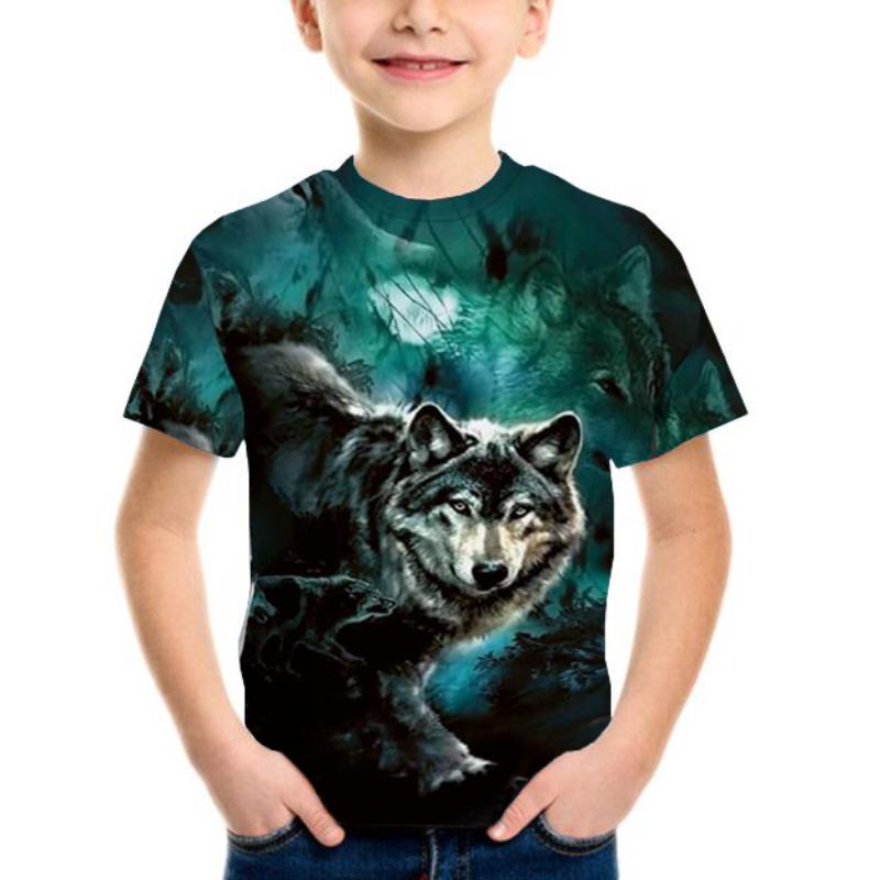 Summer Loose 3D T Shirt Funny Animal Children Tee Wolf Tiger Shirts Casual Short Sleeve Cartoon Kids Top Boys Girls