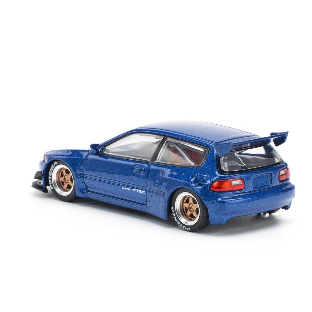 POP RACE Pandem Civic EG6 Metallic Blue Open Bonnet Finished Model PR640174 1/64