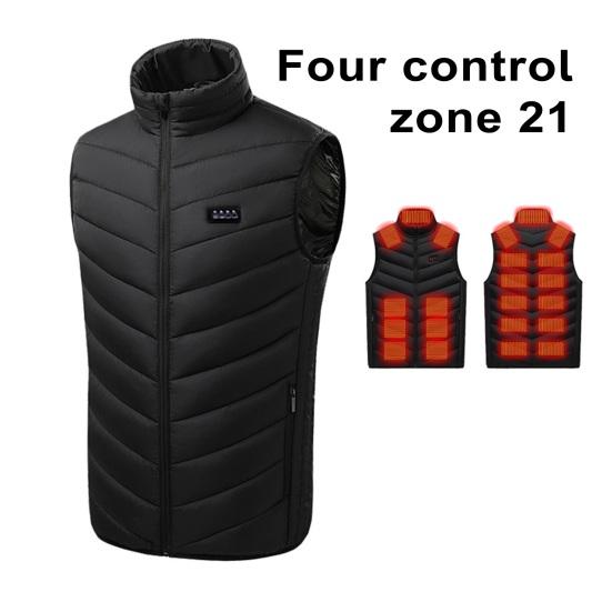 Мужчины Женщины Зима USB Инфракрасный 21 Зона нагрева Жилет Куртка Стенд Воротник Карманы Планка на молнии Ветрозащитный жилет с электрическим подогревом Пальто