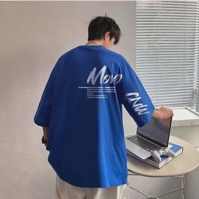 Летняя мужская модная свободная футболка с коротким рукавом
