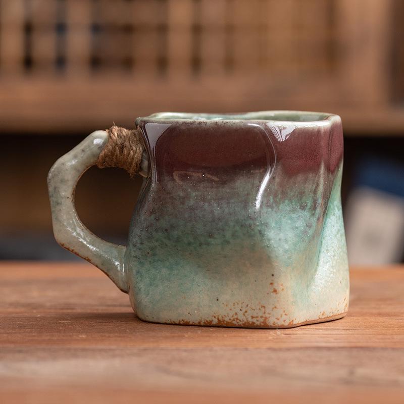 Irregular Retro Ceramic Coffee Mug - Unique Kiln-Changed Design