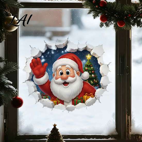 Christmas Wall Decals 3D Stickers Self‑Adhesive PVC Decals Reindeer Santa Holiday Decorative Stickers Gingerbread Snowman Xmas Decor for