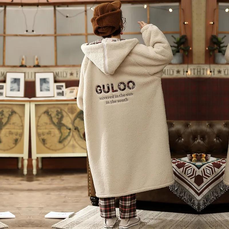 Женские пижамы, зимние бархатные теплые пижамы, длинный халат, повседневная свободная домашняя одежда, милая одежда для сна с героями мультфильмов, одежда из плотного флиса с длинными рукавами и капюшоном