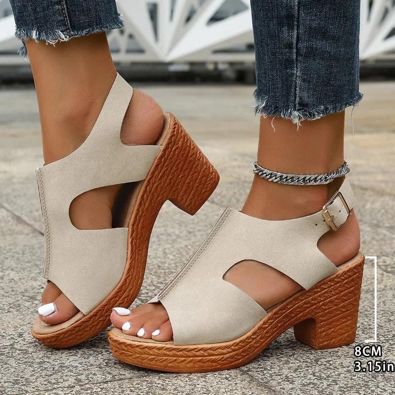 Женская обувь Женские босоножки с пряжкой и ремешком Модные повседневные босоножки с открытым носком Женские летние бестселлеры Босоножки на каблуке