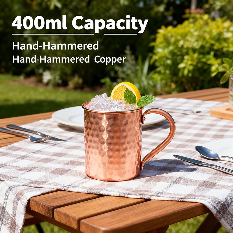 Медная кружка для Moscow Mule, 400 мл, чеканная, чистая медь | Классическая медная кружка для коктейлей | Ручная чеканка | Ощущение изоляции | Винтажный подарок