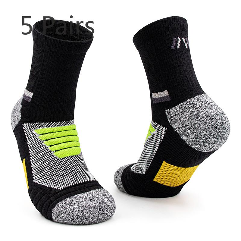 5 пар мужских длинных носков с полотенцем Professional Elite Sweat Absorbing Anti-slip Sports Mid-Socketball Socks