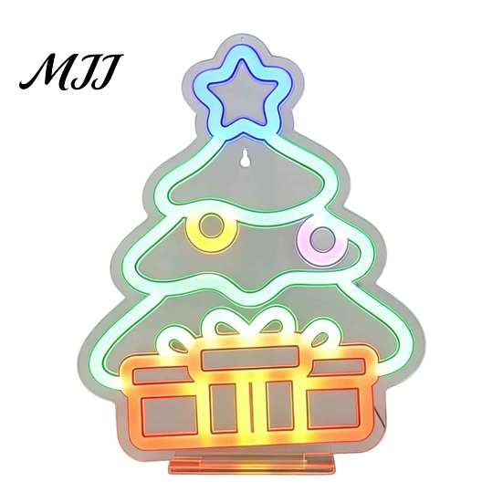 Декоративные Огни для Рождества Светодиодный Неоновый Знак на Подставке, Санта Клаус Олень Снеговик и Гибкие Мультяшные Формы Лампы Формы Деревьев Свет, Атмосферный Свет