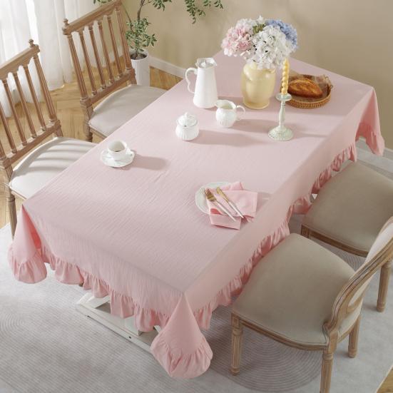 Yousheng Solid Color Ruffled Tablecloth Rectangular Square Table Cover Dining Tablecloth for Farmhouse Kitchen Dining Room Patio Decoration