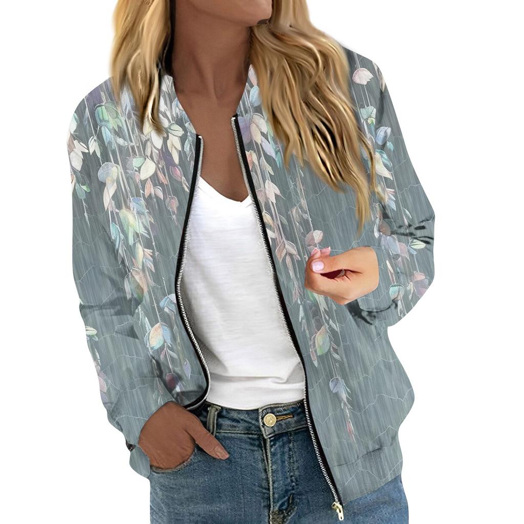Женская куртка с длинным рукавом, легкая, на молнии, укороченная, с цветочным принтом, верхняя одежда, повседневная, стеганая куртка с карманами