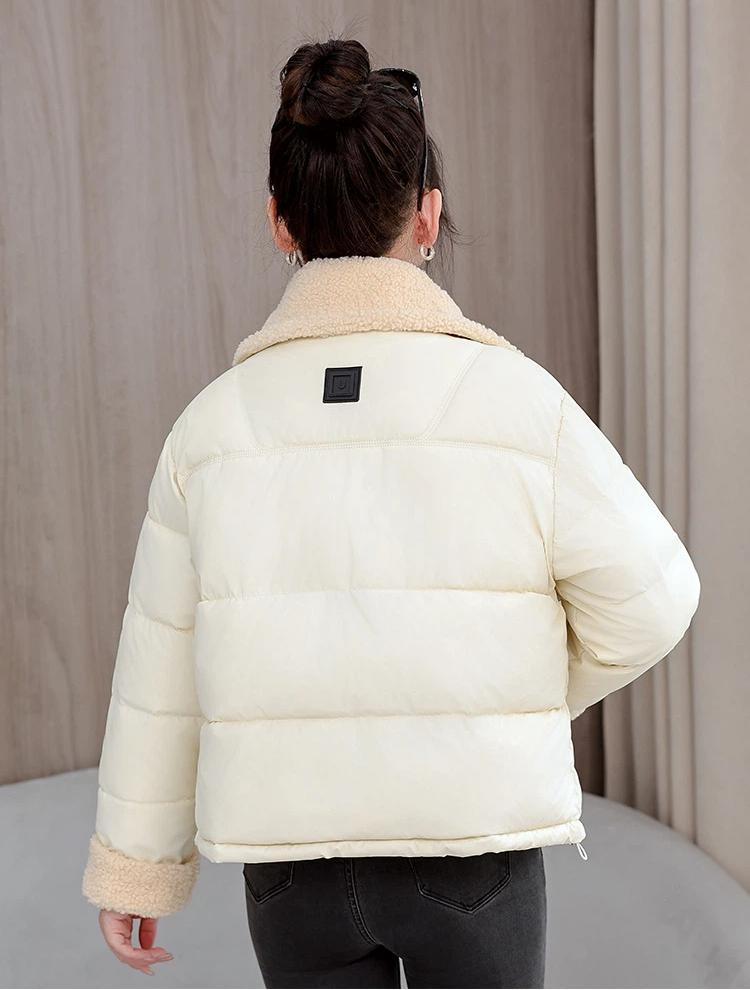 Женская короткая зимняя куртка с лацканами из овечьей шерсти