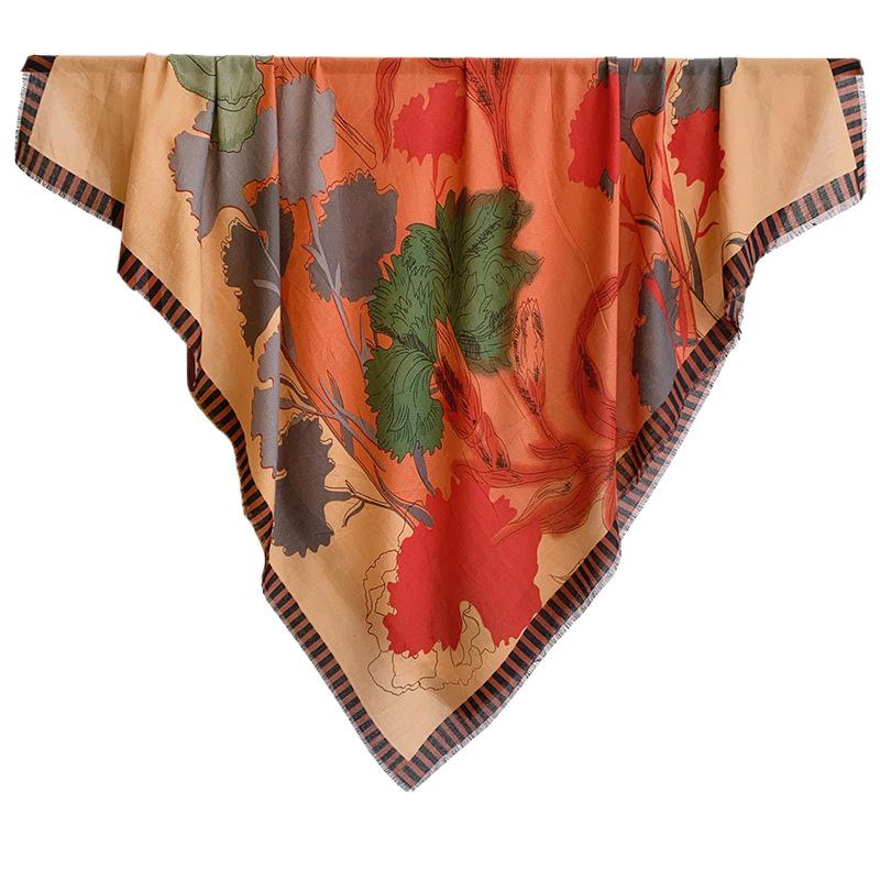 Literary Style Niche Plant Painting Pattern Square Scarf Fashion Trend Shawl Scarf