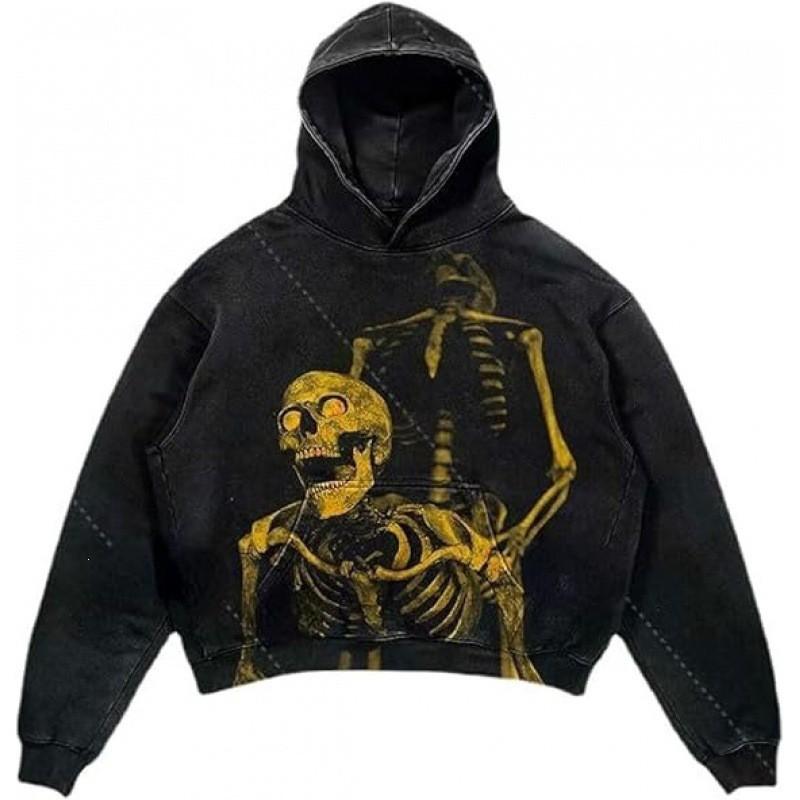 American Punk Skull 3D Print Cropped Hoodie Loose Fit Men Women Streetwear