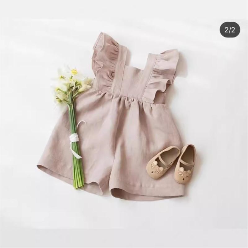 Fashion Baby Girl Linen Cotton Ruffled Jumpsuit Summer Infant Toddler Child Strap Romper Outfit Solid Color Baby Clothes 0-3Y
