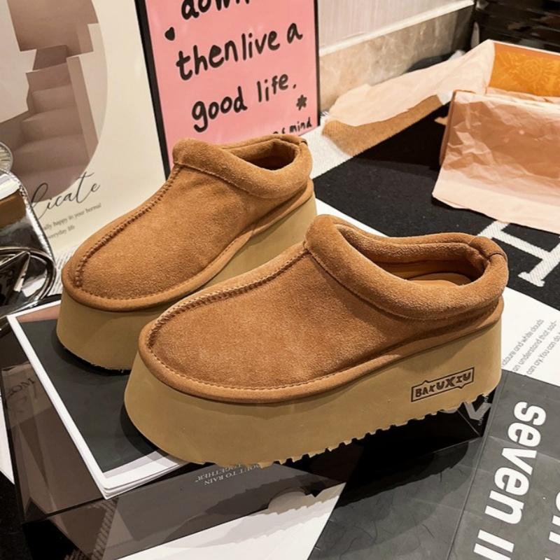 Модные замшевые мюли на платформе, женские туфли на плоской подошве из хлопка, брендовые зимние теплые шлепанцы 2025 года, трендовые повседневные модные удобные туфли Zapatos Mujer