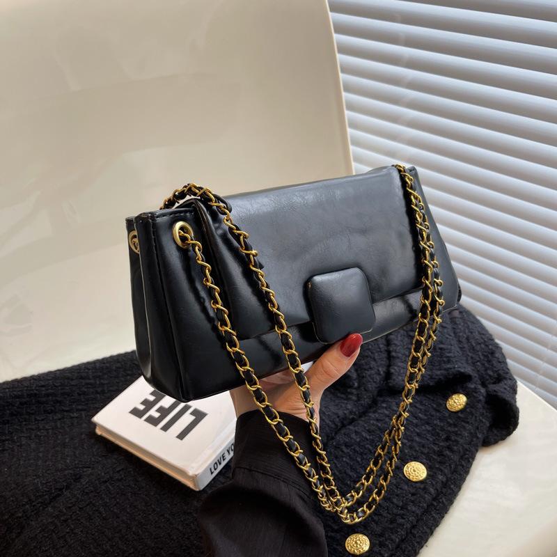 Женская сумка через плечо на одно плечо, простая корейская ретро-сумка из искусственной кожи, маленькая квадратная сумка Lady Flip Cover Commuter Bag, новая модная цепочка