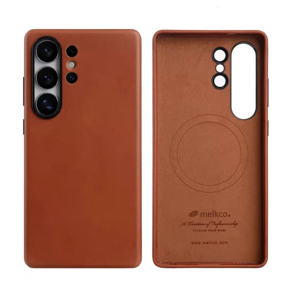 Melkco Glossy Oil-Wax Leather Phone Case For Samsung Galaxy S25 Ultra S25U Magnetic Wireless Charging Genuine Cowhide Hard Cover
