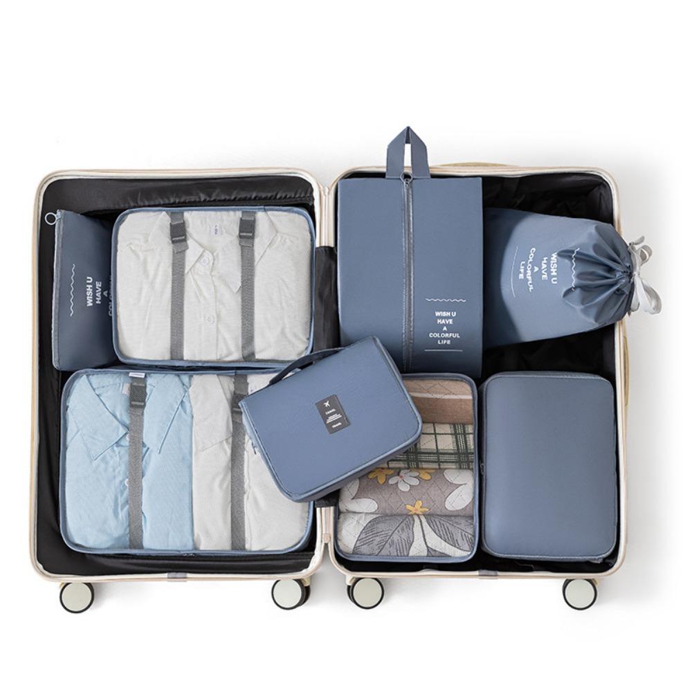 Набор из 8 складных дорожных органайзеров Водонепроницаемые Большой вместимости Упаковочные кубики для чемодана Разных размеров с ручкой Сумка-чехол для чемодана