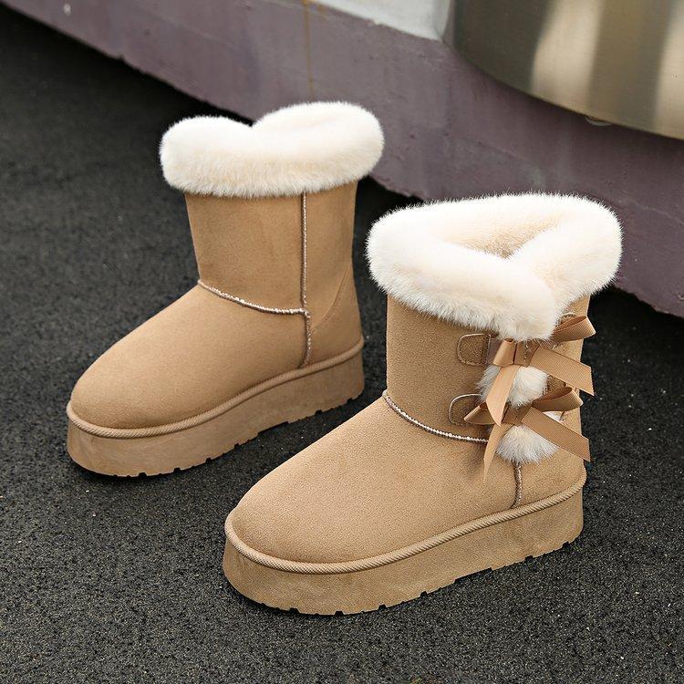 Large Size Snow Boots Women's Winter Medium Tube Velvet Thickened Thermal Cotton Shoes Cotton Boots Women