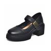 Platform Shoes Women's Spring Round Head Buckle Mary Jane Single Shoes First Layer Cowhide Muffin and Shallow Mouth Women's Shoes
