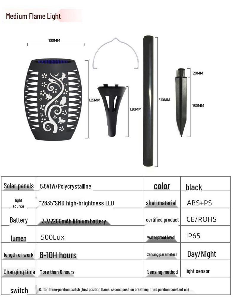 Solar 96LED Outdoor Flame Torch Light for Garden and Lawn