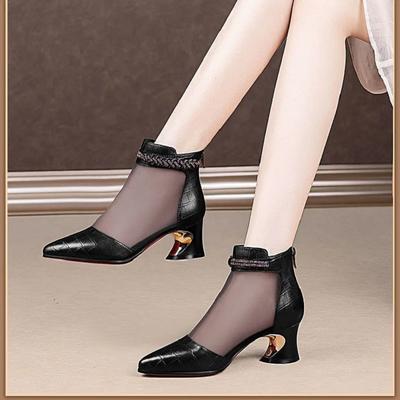 Женская мода серые сетчатые дышащие туфли на квадратном каблуке весна и лето botas femininas женские повседневные черные туфли на каблуке для вечеринок ba152