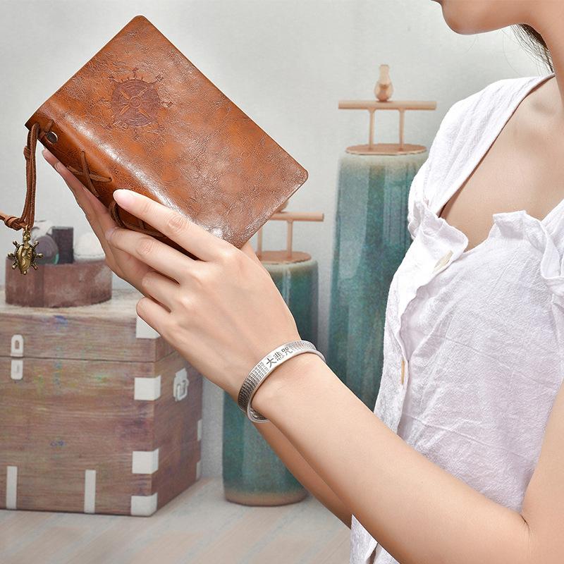 S999 Чистое Серебро Большое Проклятие Сострадания Серебряный Браслет Ретро Открытие Подарок для Мамы Пожилых Серебряный Браслет Браслет Браслет