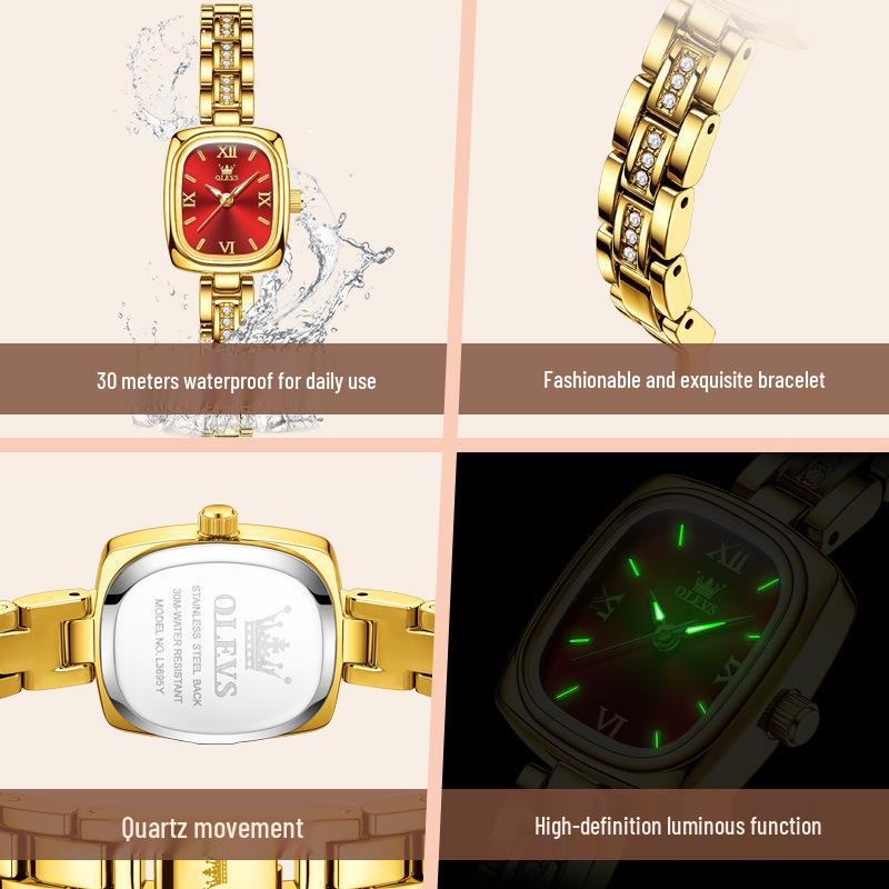 OLEVS Женские изысканные минималистичные часы-браслет с квадратным циферблатом в стиле ретро, кварцевые