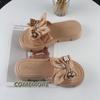 2024 Summer Casual Fashion Round Toe Flat Solid Color Comfortable Open Toe Metal Decorated Non-Slip Women Slippers Beach Outdoor