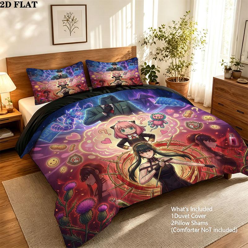 Spy Family Pattern Bedding Quilt Set Quilt Cover Pillowcase Home Birthday Gift(1 * duvet cover + 2 * pillowcase, without core)