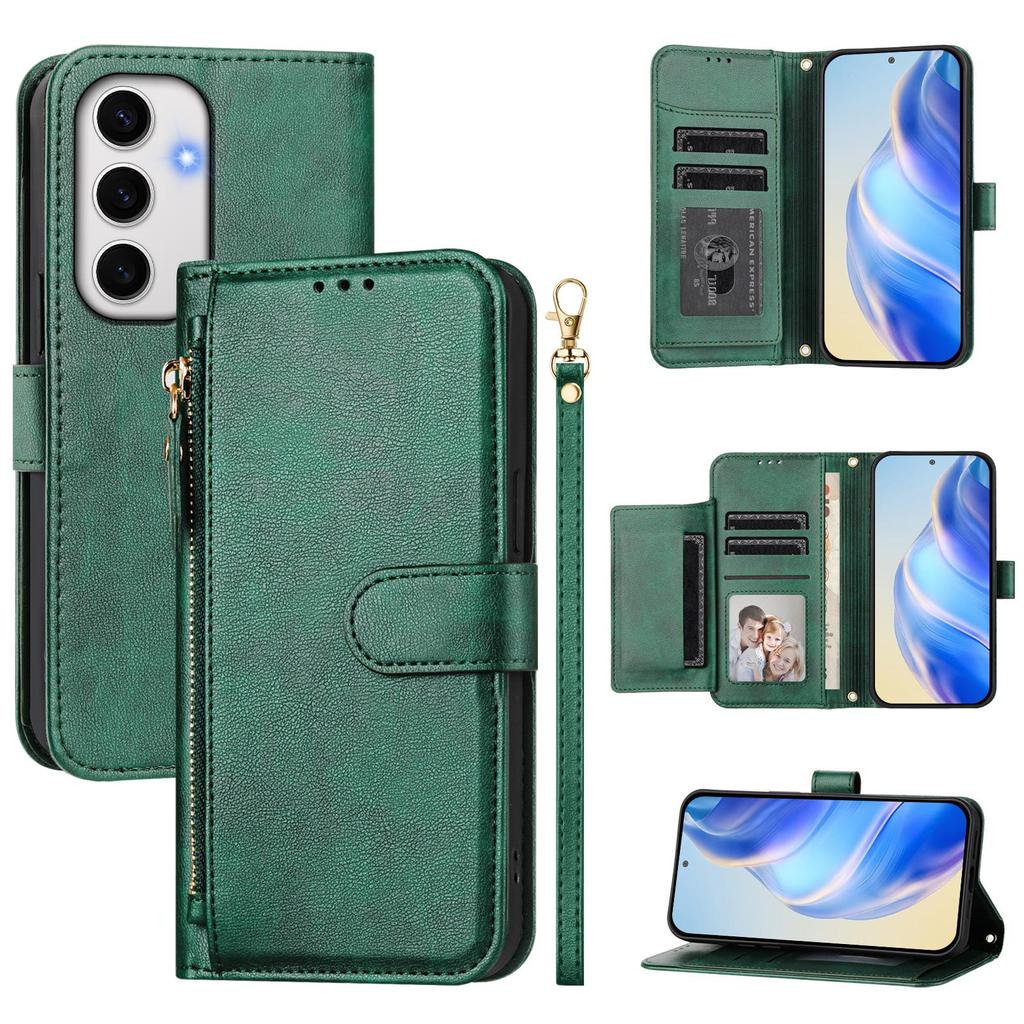 For Samsung Galaxy S24 FE Case Zipper Pocket Multiple Card Slots Leather Phone Cover
